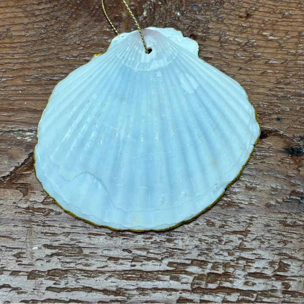 Hand-Painted Angel Shell Ornament Blue Gold Trim Christmas